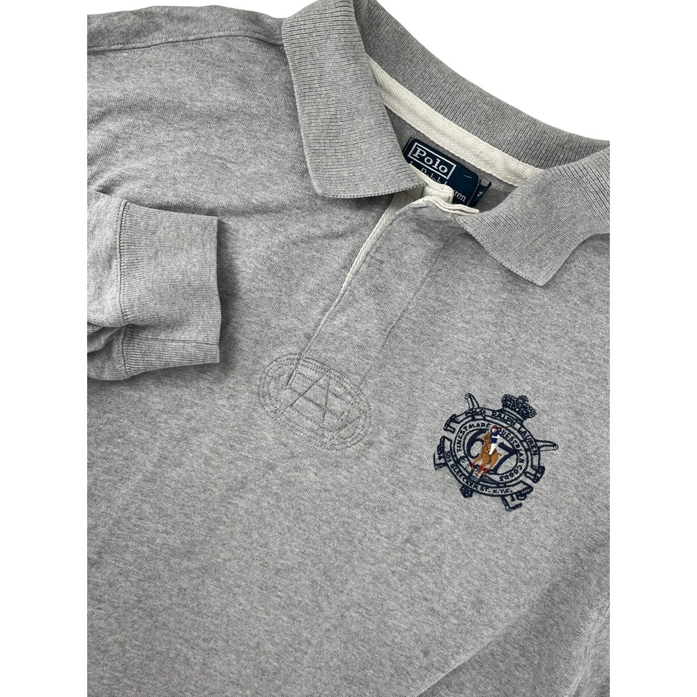 RARE 90's Polo Ralph Lauren Mens 2XLT Tall Gray Long Sleeve Crest Rugby Shirt
